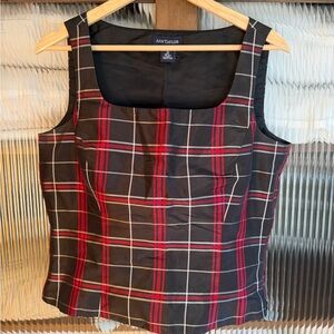 Ann Taylor Women's 100% Silk Plaid Top - Red and Black